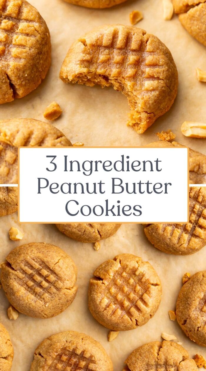Pin graphic for 3 ingredient peanut butter cookies