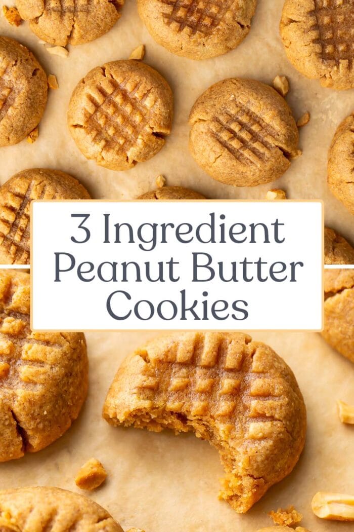 Pin graphic for 3 ingredient peanut butter cookies