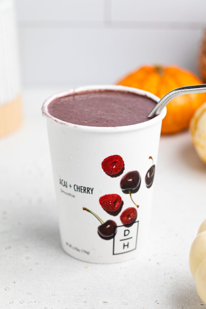 Daily Harvest berry smoothie in a paper cup