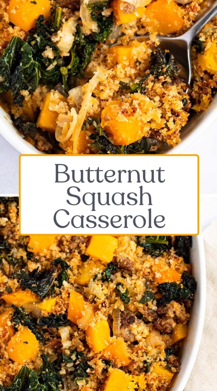 Pin graphic for butternut squash casserole