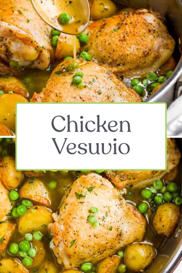 Pin graphic for chicken vesuvio