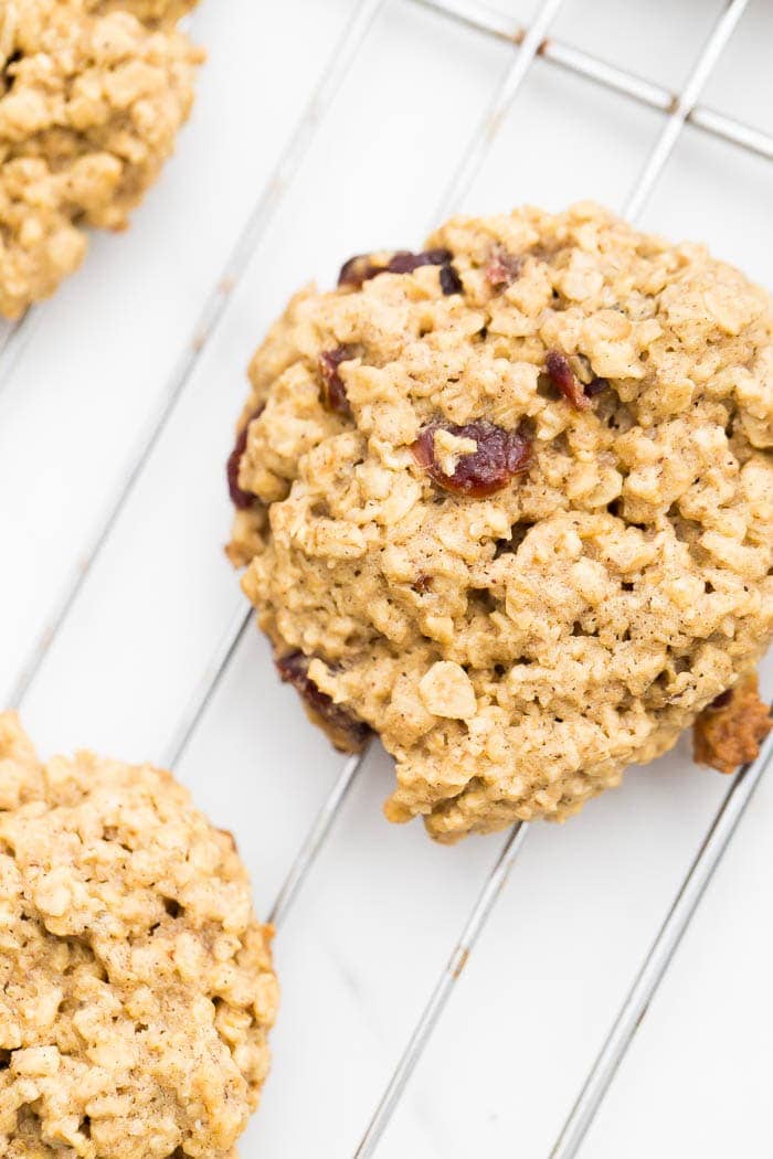 Cranberry oatmeal cookies on a wire cooling rack
