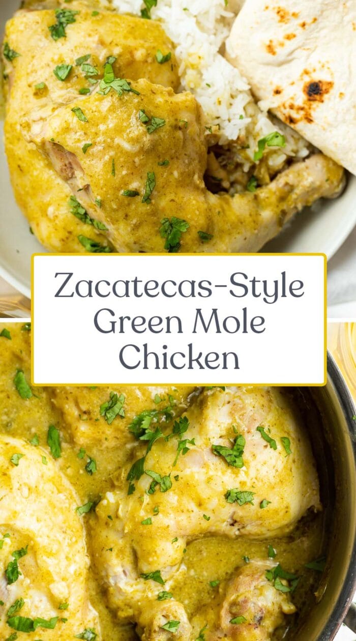 Pin graphic for green mole chicken