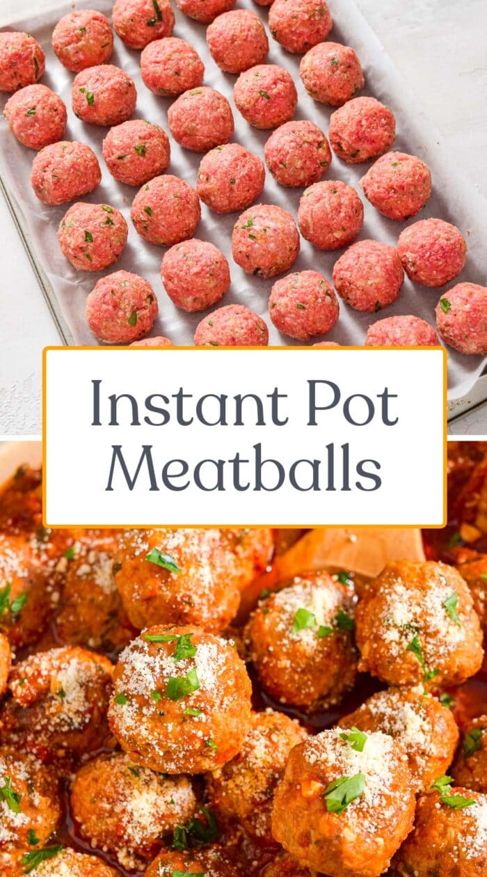 Pin graphic for Instant Pot meatballs