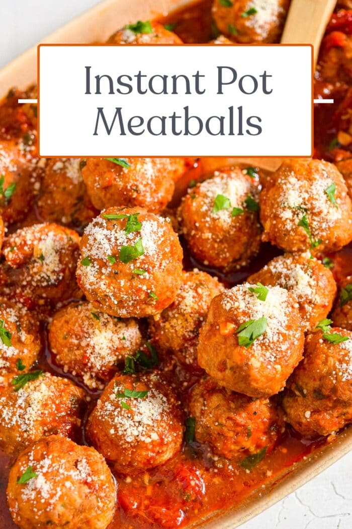Pin graphic for Instant Pot meatballs