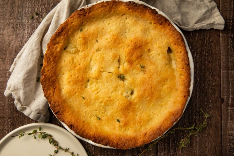 Baked keto chicken pot pie shown from above
