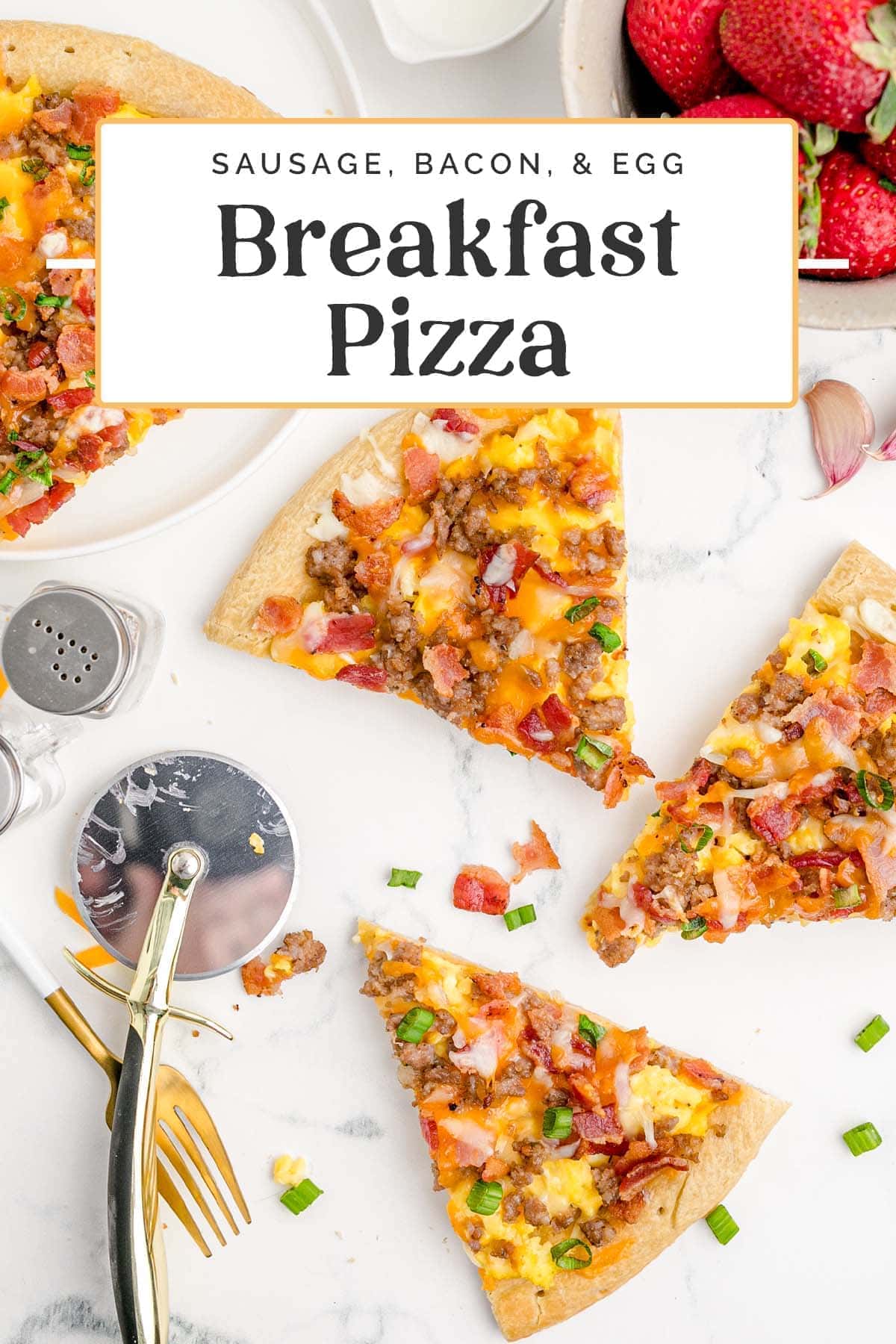 Breakfast Pizza with Sausage, Bacon, and Scrambled Eggs - 40 Aprons