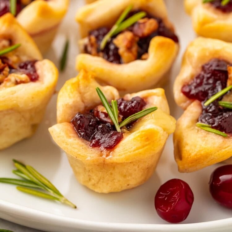 Cranberry brie bites on a serving platter