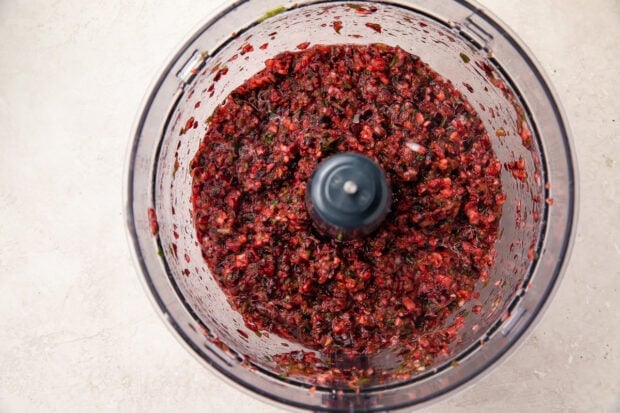 Cranberry salsa in food processor bowl