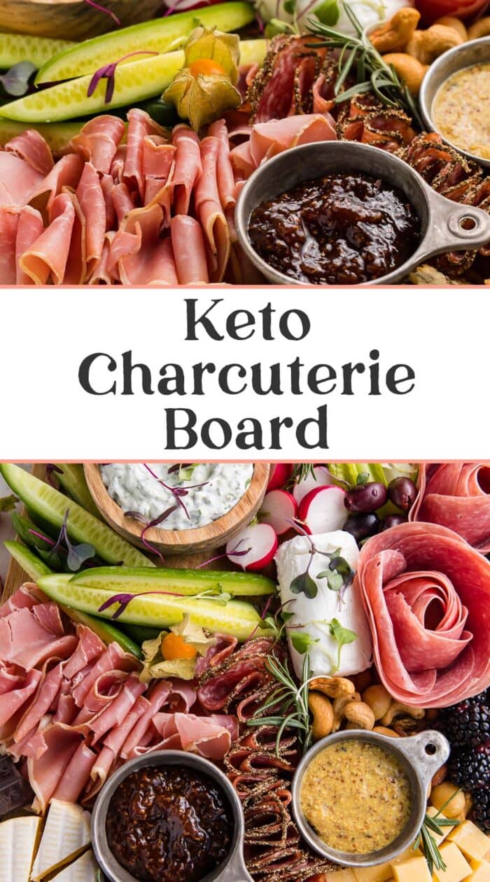 Pin graphic for keto charcuterie board