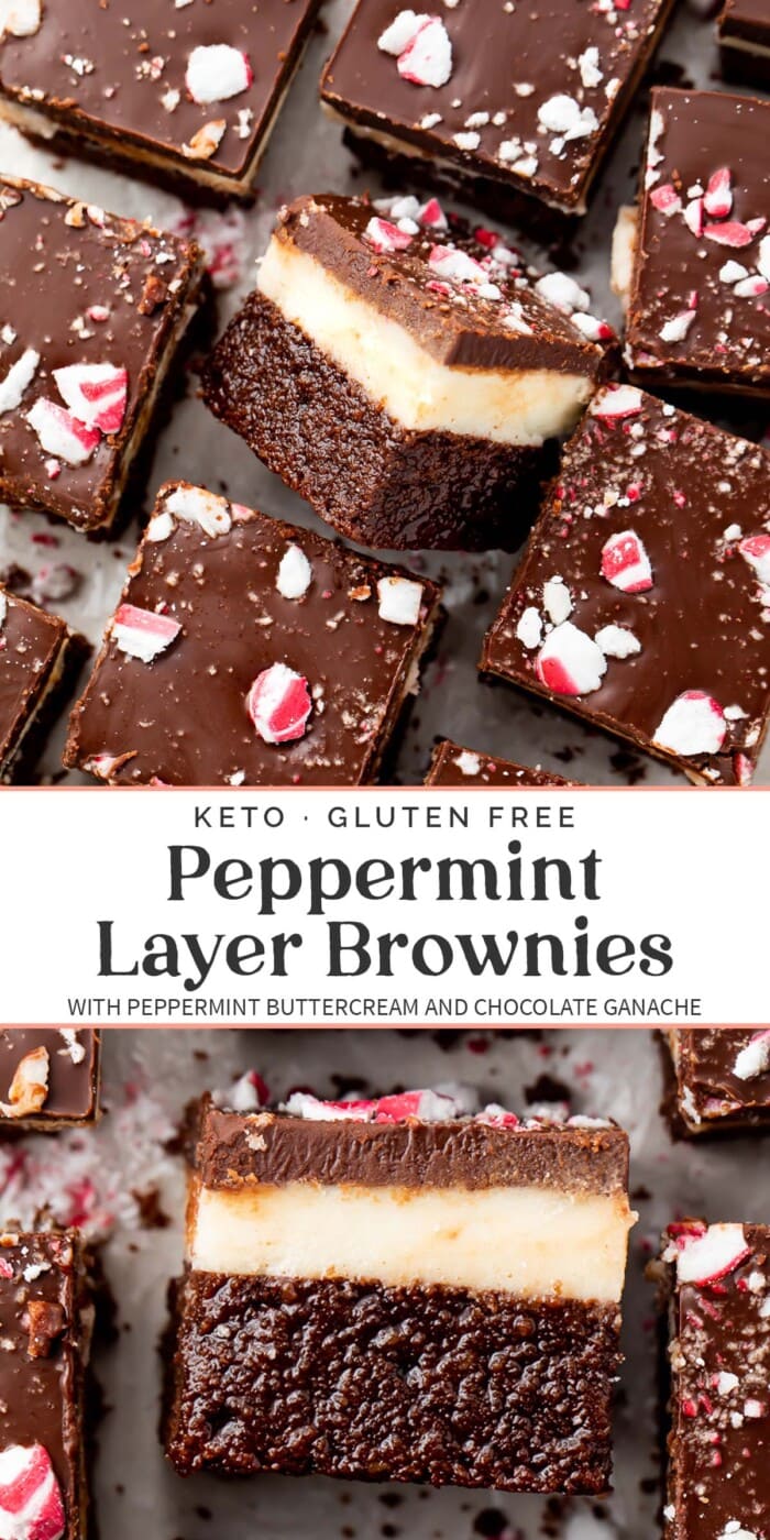 Pin graphic for keto peppermint layer brownies