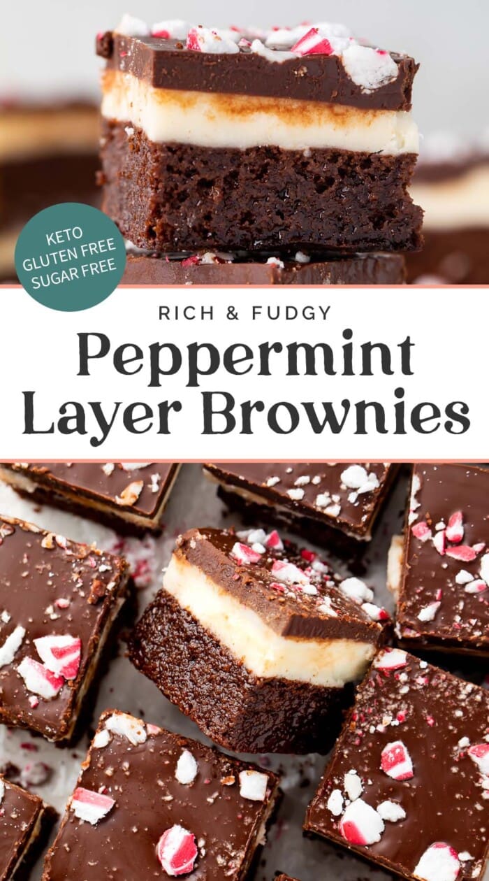 Pin graphic for keto peppermint layer brownies