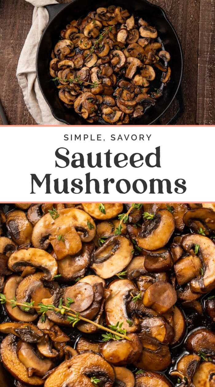 Pin graphic for sauteed mushrooms
