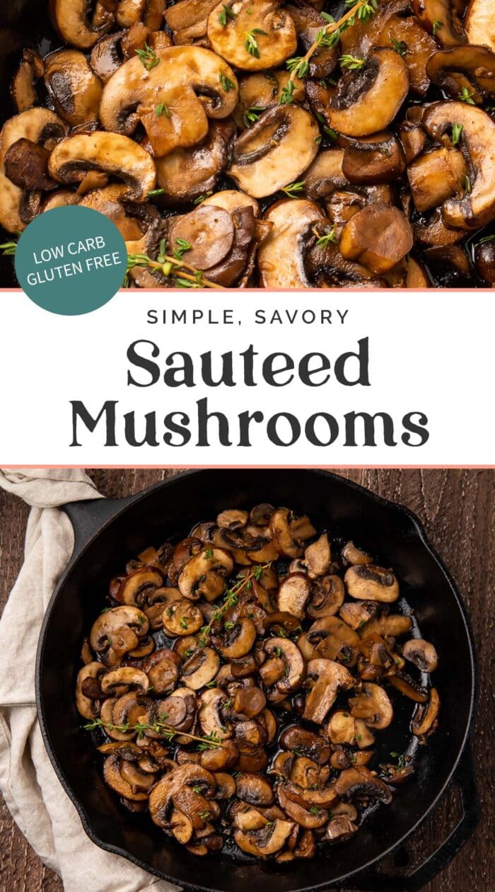 Pin graphic for sauteed mushrooms