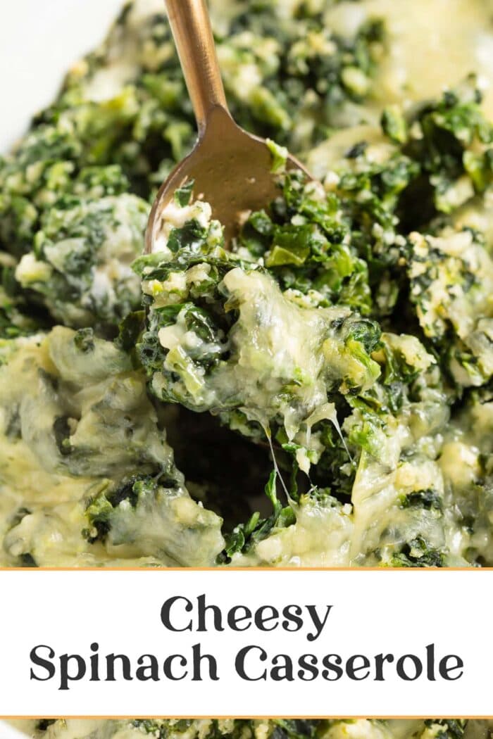 Pin graphic for spinach casserole