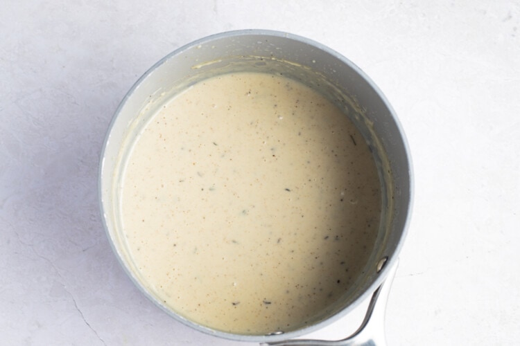 White gravy in medium saucepan