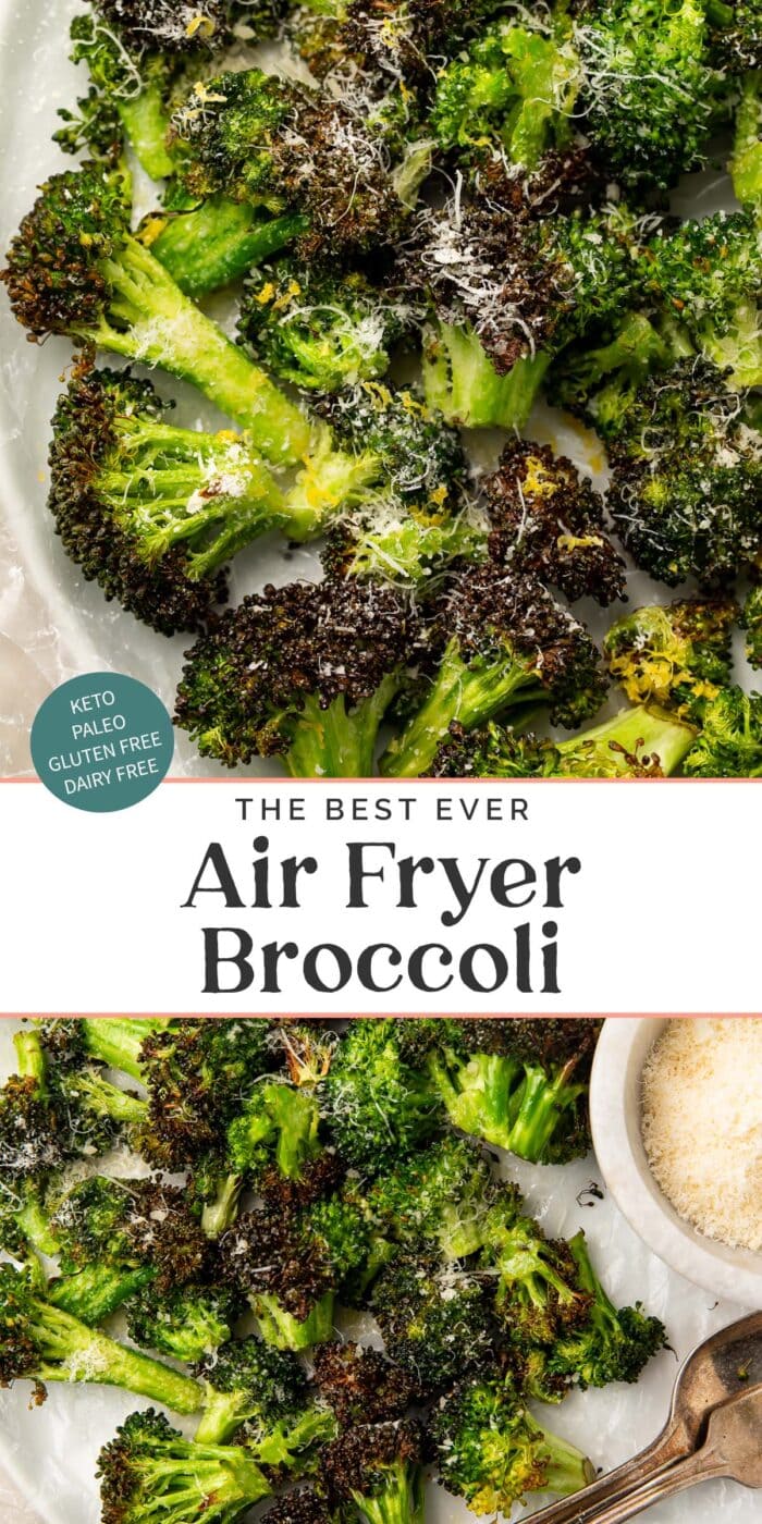 Pin graphic for air fryer broccoli