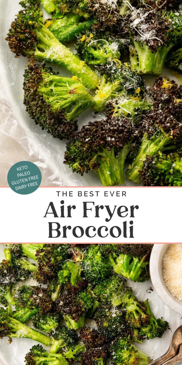 Pin graphic for air fryer broccoli