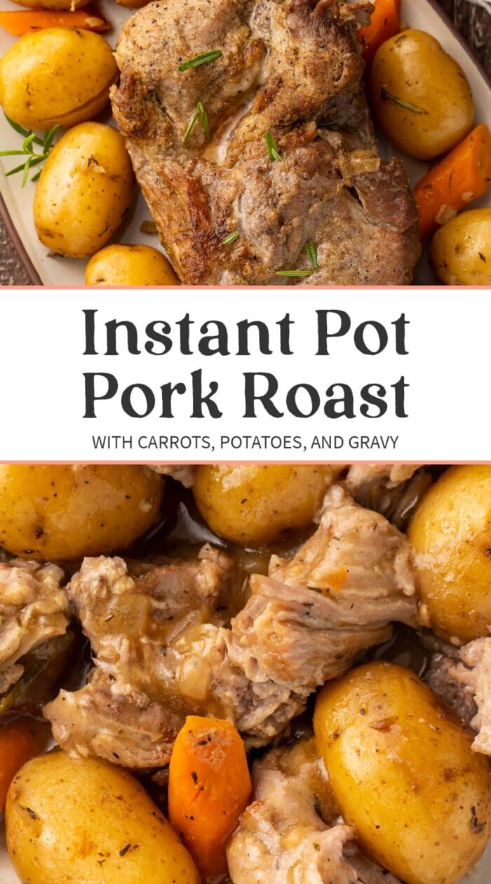 Pin graphic for Instant Pot pork roast