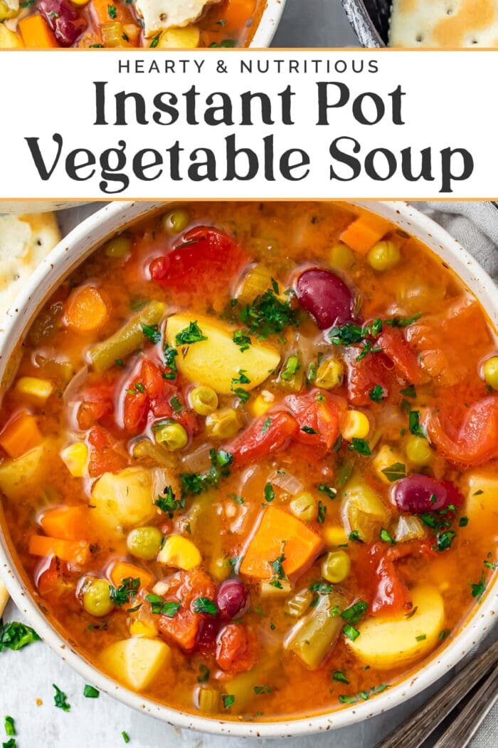 Pin graphic for Instant Pot vegetable soup