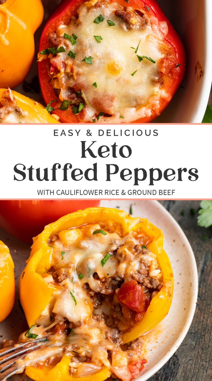 Pin graphic for keto stuffed peppers
