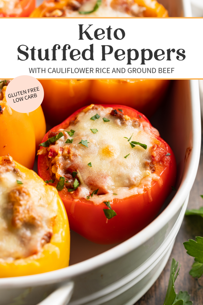 Pin graphic for keto stuffed peppers