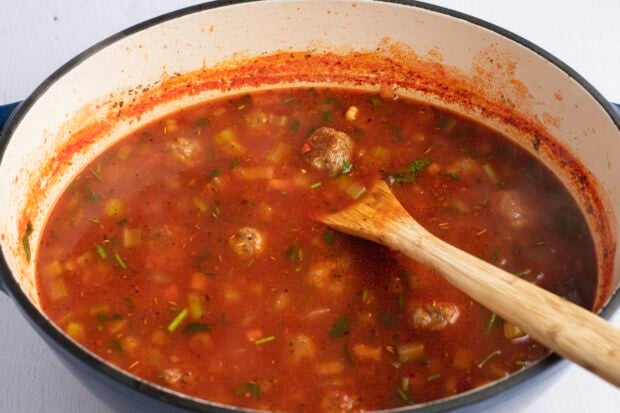 Meatball soup in dutch oven