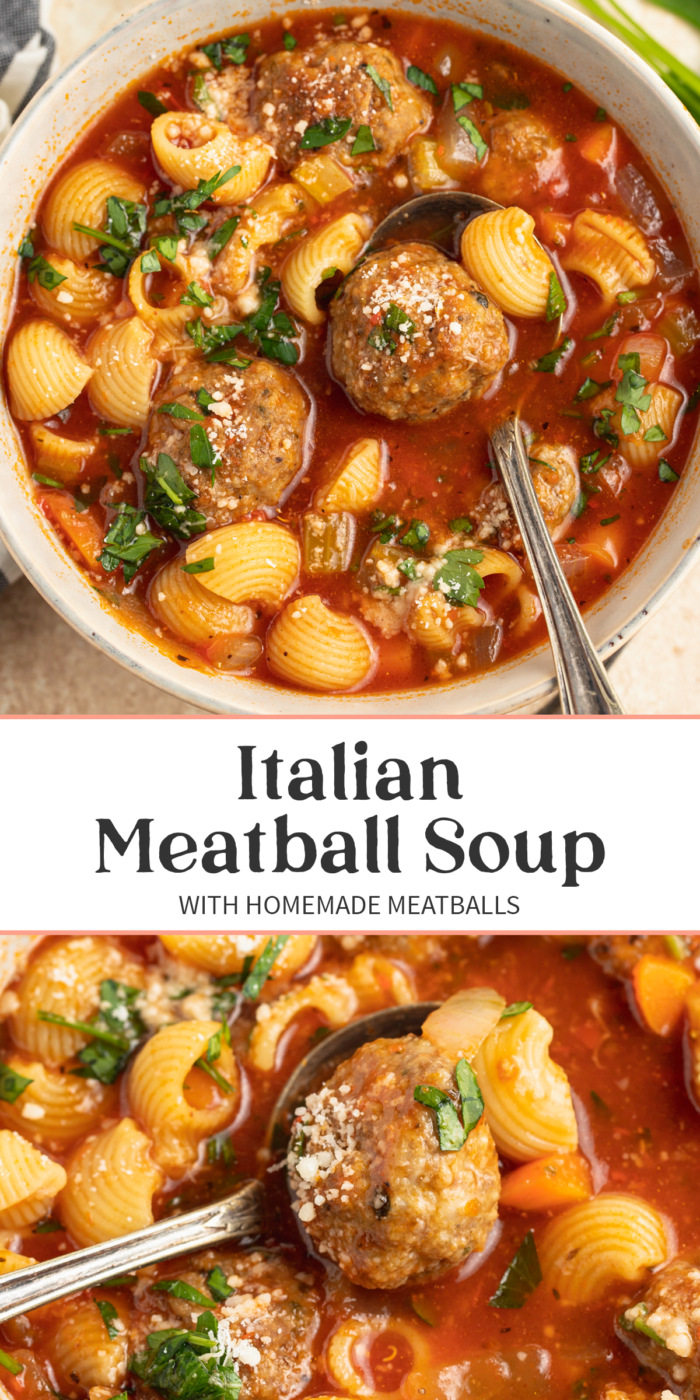 Pin graphic for meatball soup