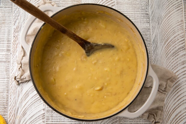 Vegan potato soup in dutch oven