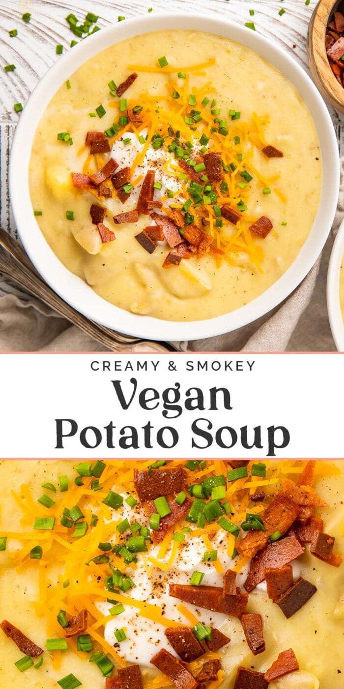 Pin graphic for vegan potato soup