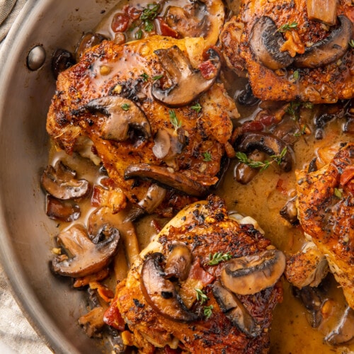 Creamy Whole30 Bacon Mushroom Chicken Thighs with Thyme (Paleo)