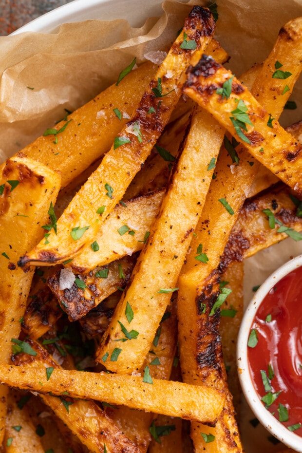 close-up image of rutabaga fries