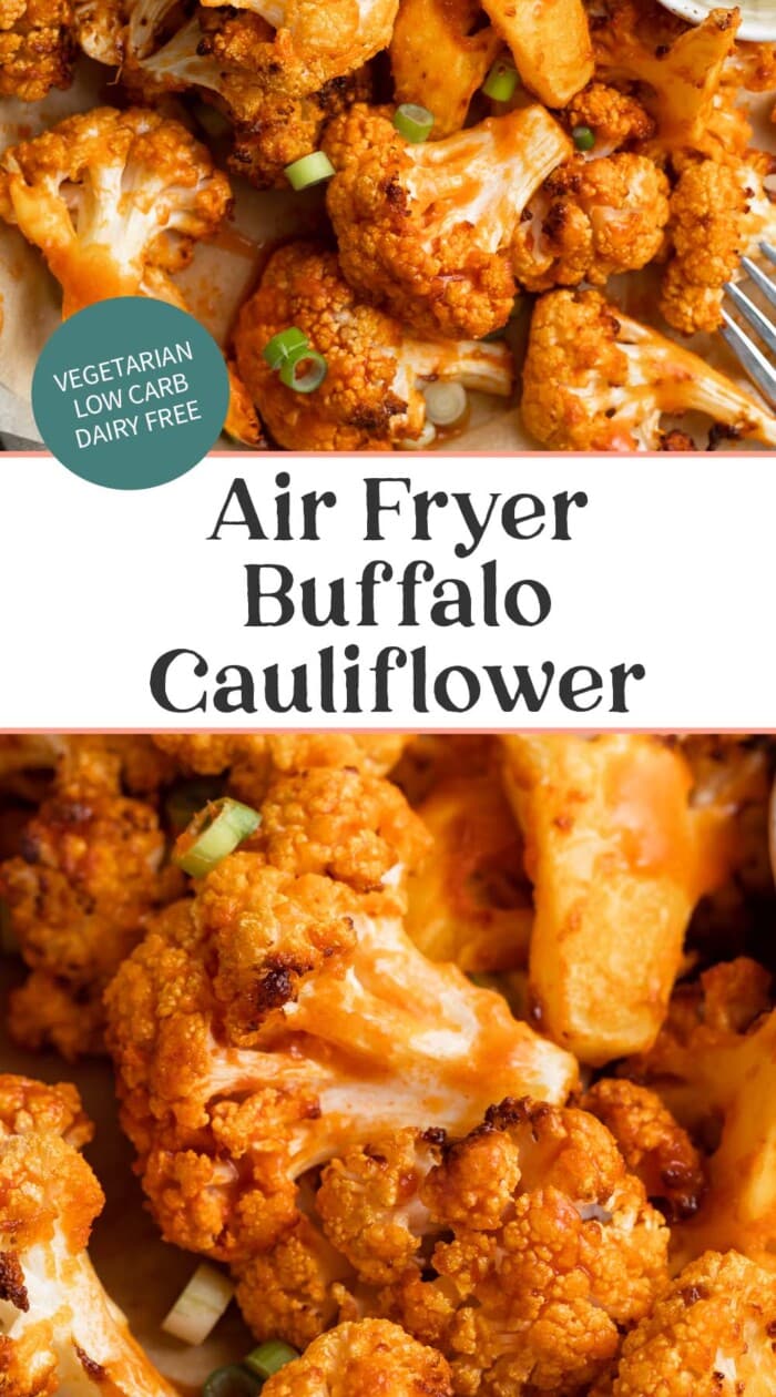 Pin graphic for air fryer buffalo cauliflower.