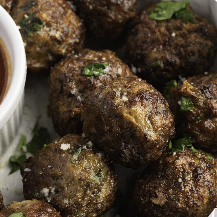 Close up of air fryer meatballs