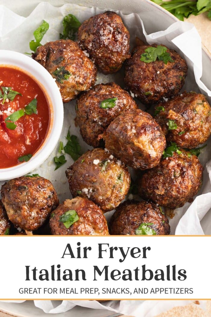 Pin graphic for air fryer meatballs