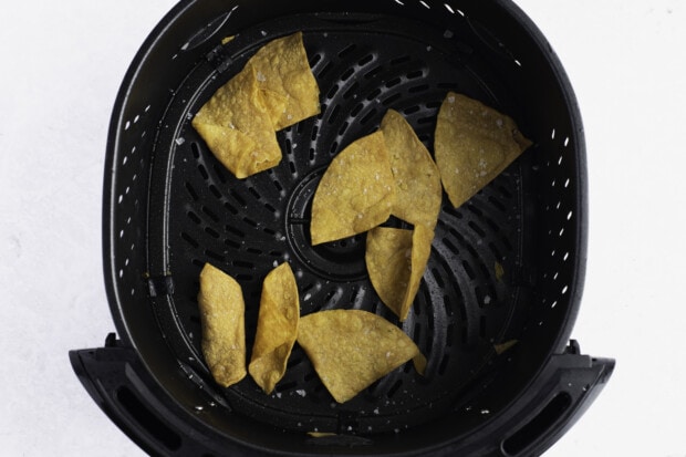 Air Fryer tortilla chips in air fryer basket