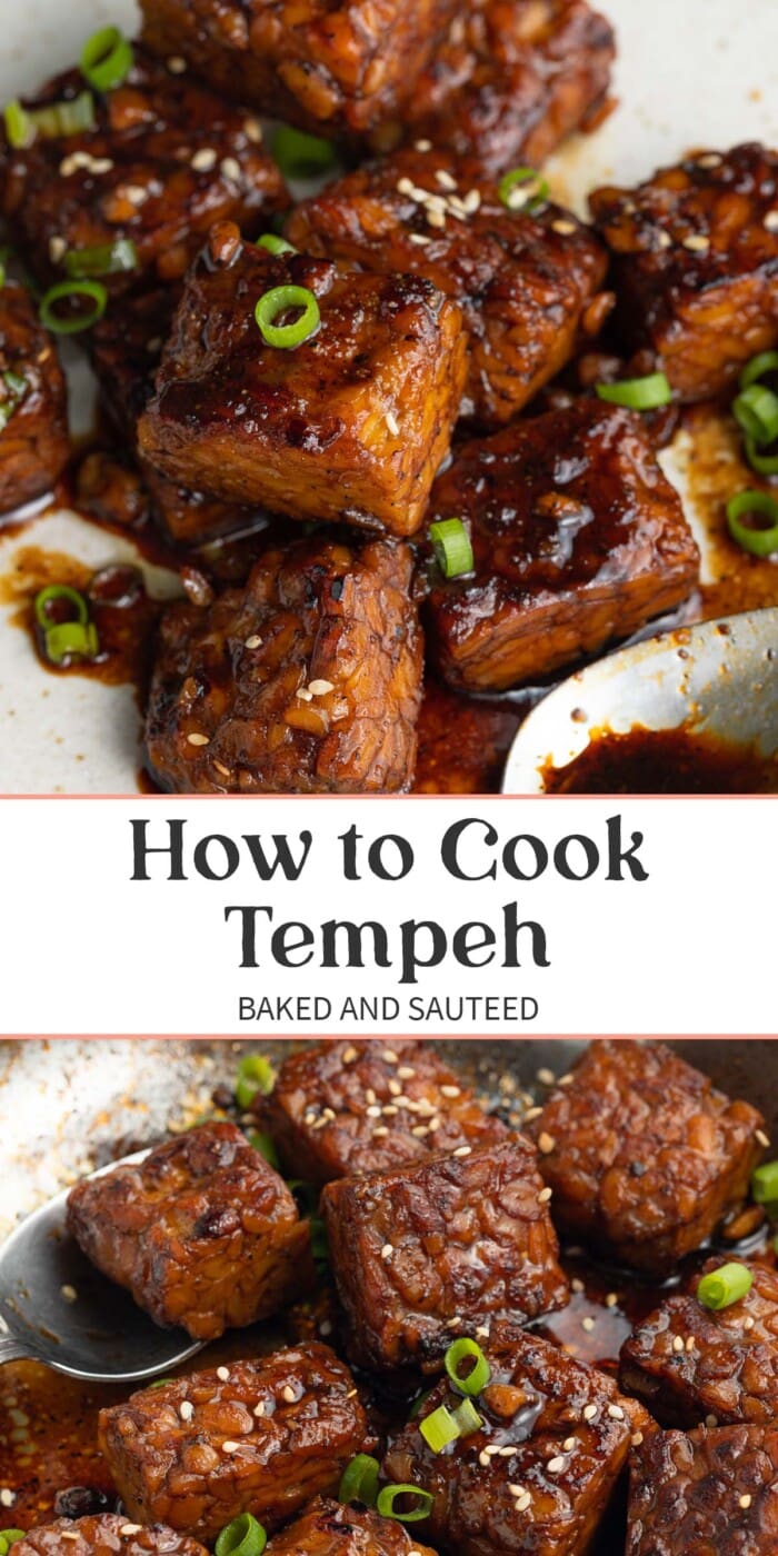 Pin graphic for how to cook tempeh