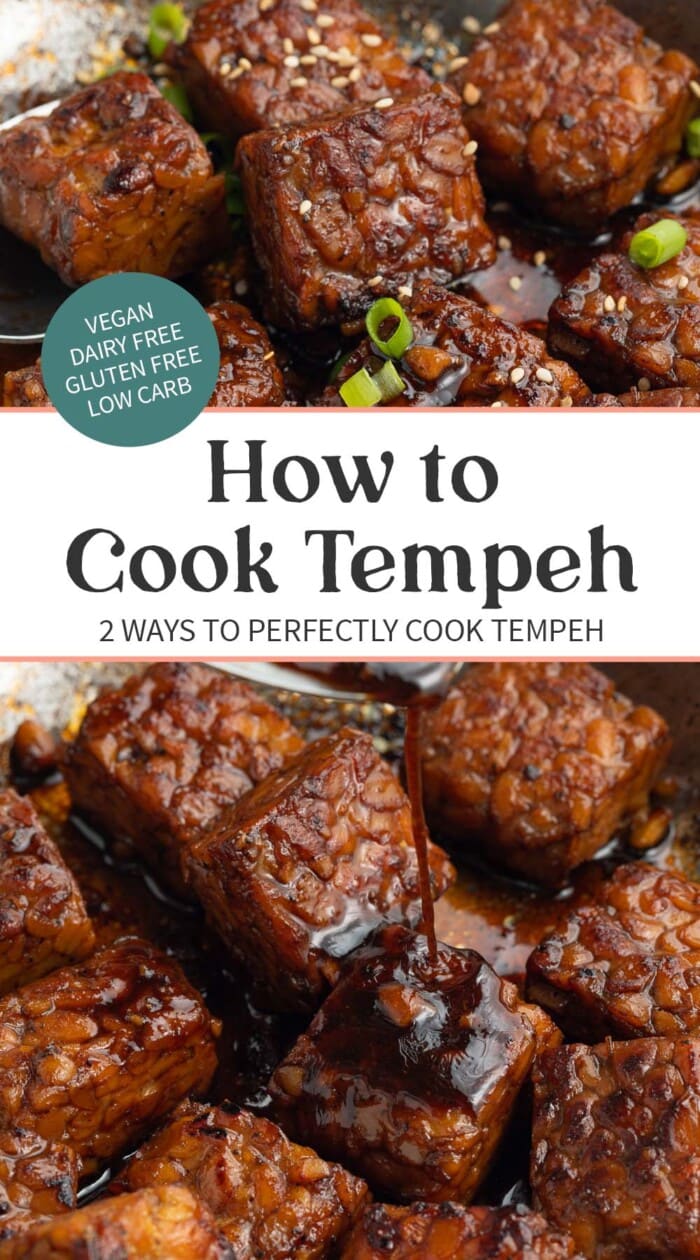 Pin graphic for how to cook tempeh