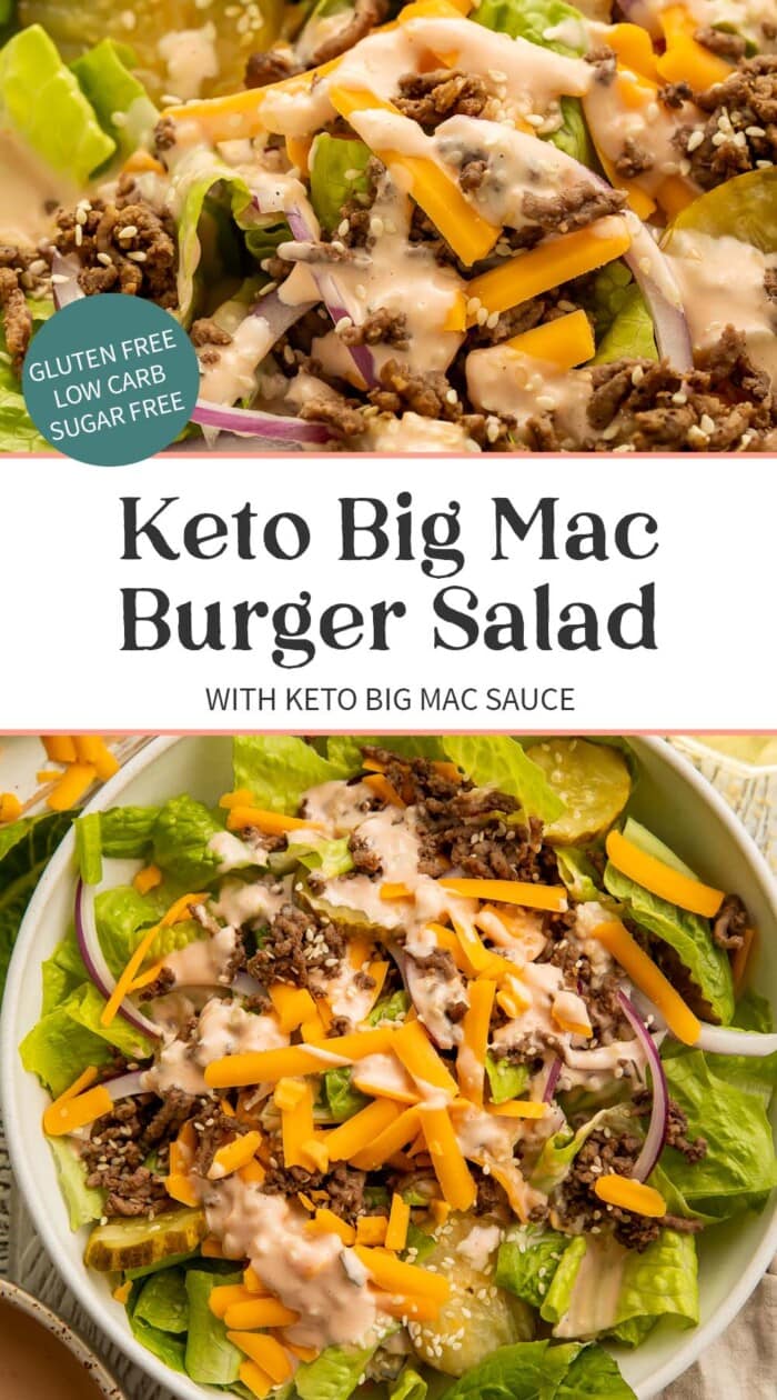 Pin graphic for keto Big Mac salad