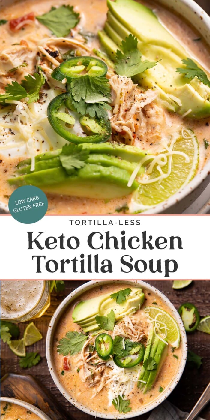 Pin graphic for keto chicken tortilla soup