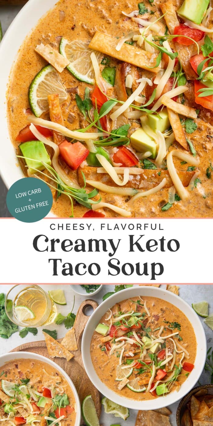 Pin graphic for keto taco soup