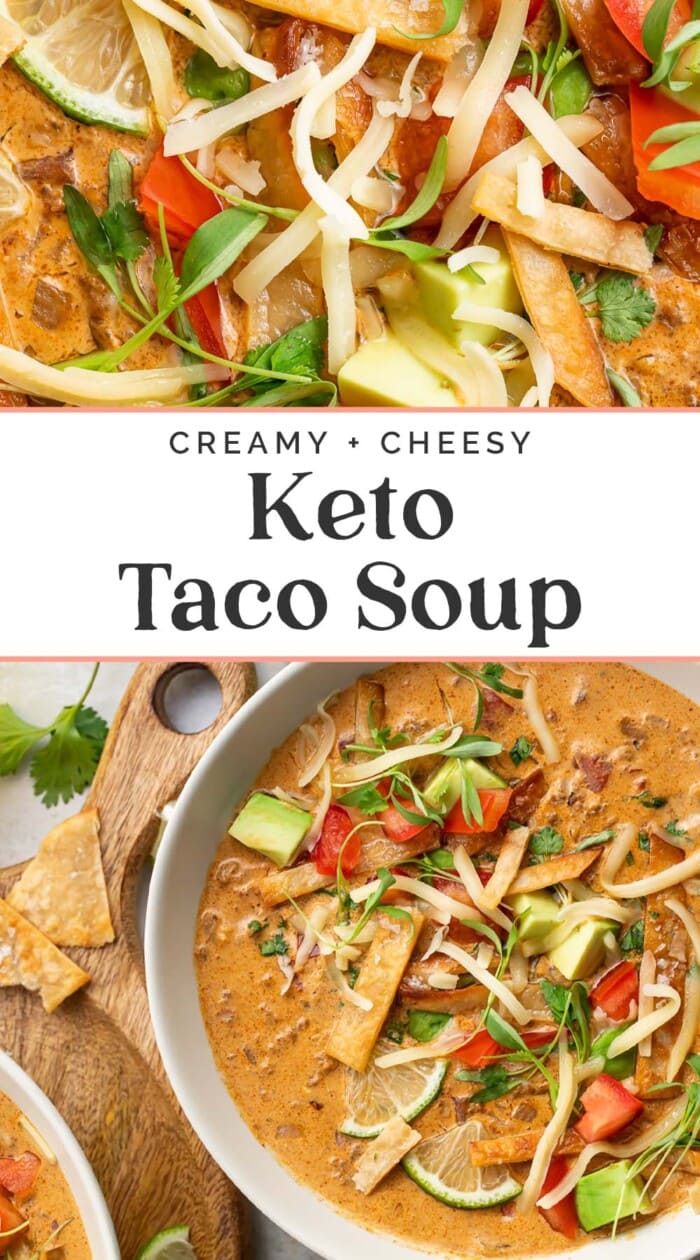 Pin graphic for keto taco soup
