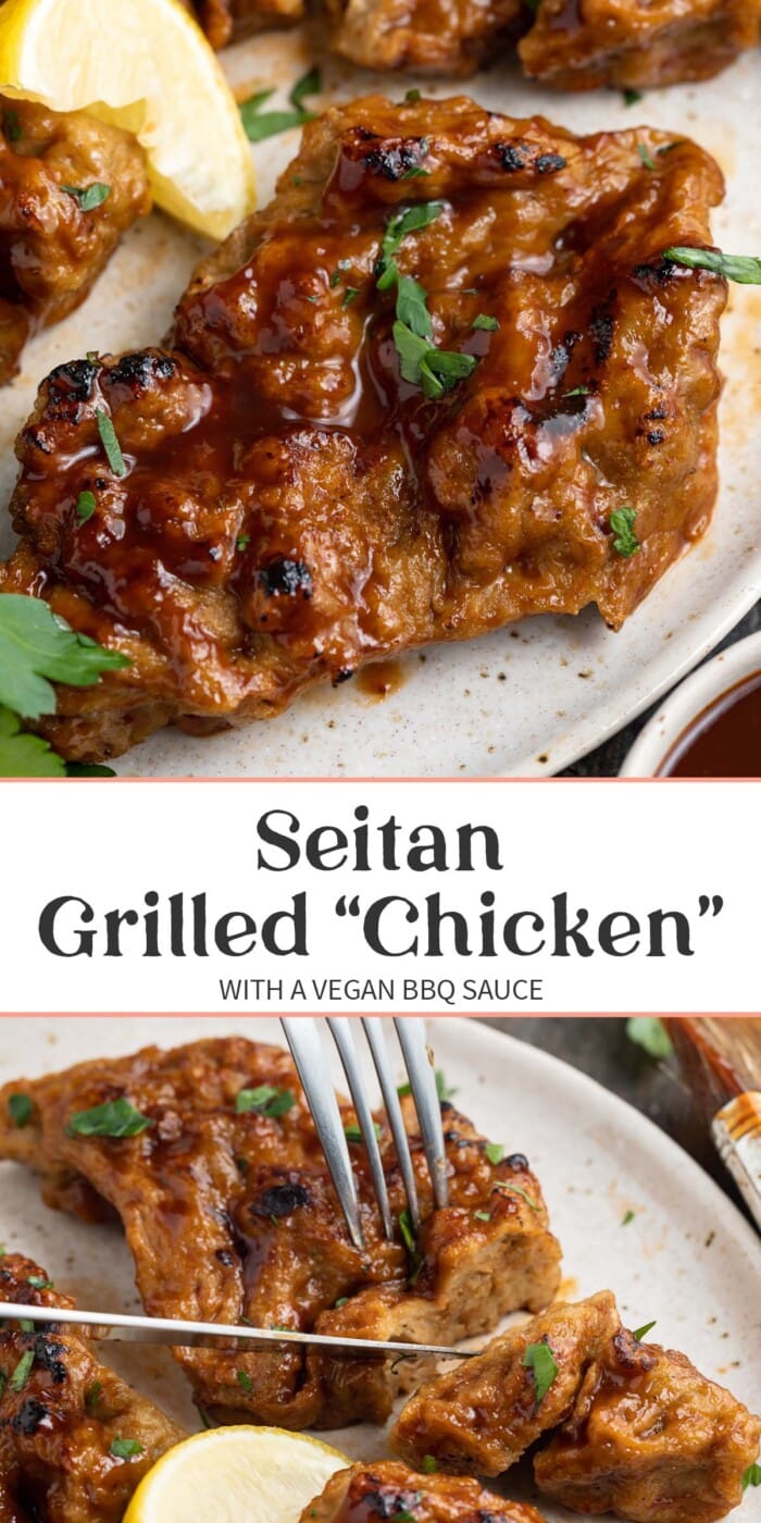 Pin graphic for seitan grilled chicken