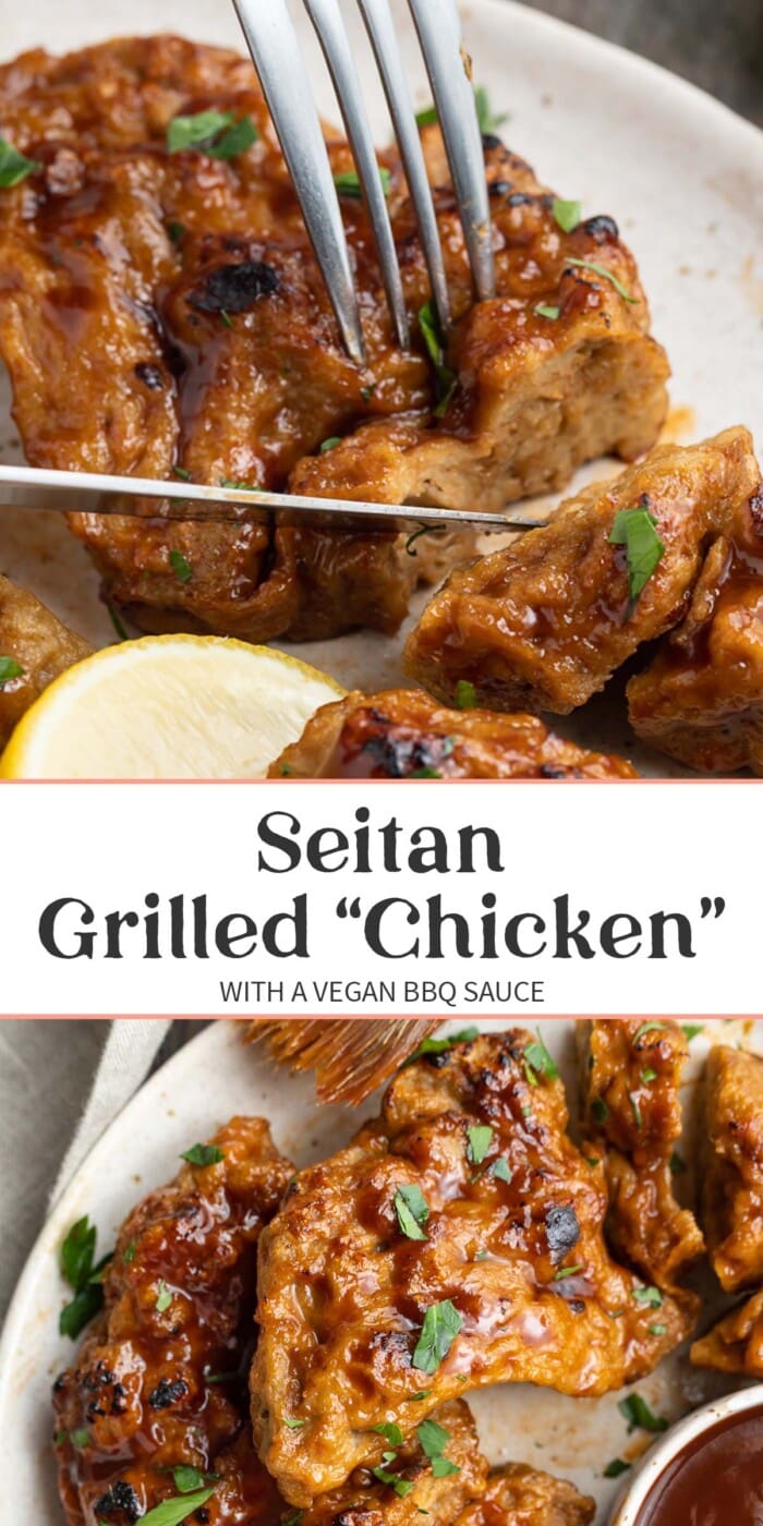 Pin graphic for seitan grilled chicken