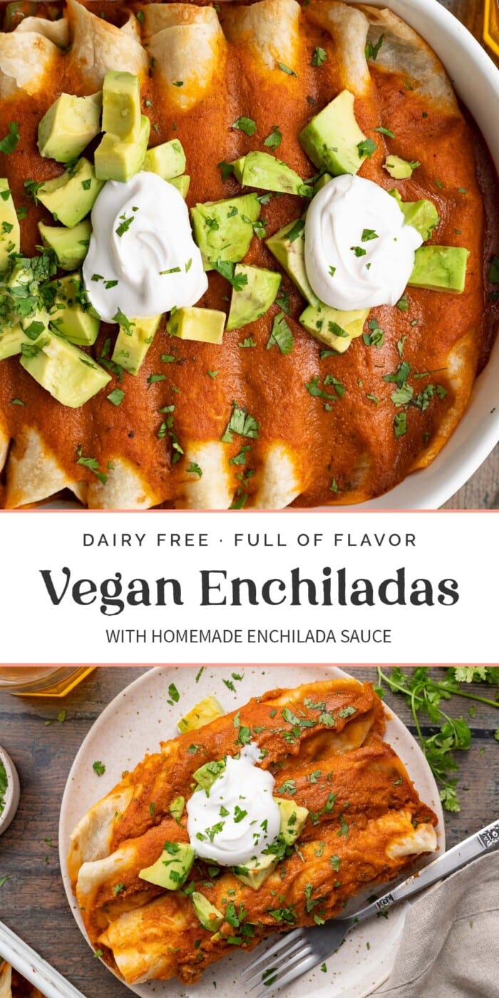 Pin graphic for vegan enchiladas