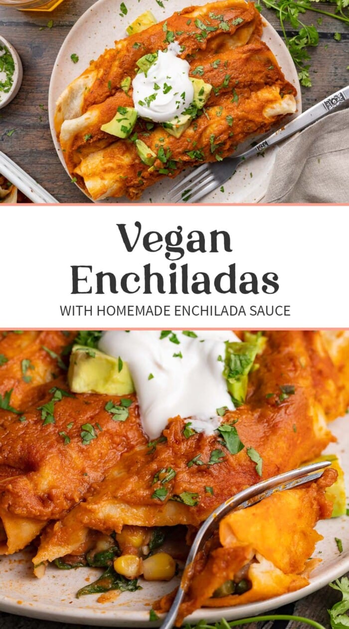 Pin graphic for vegan enchiladas