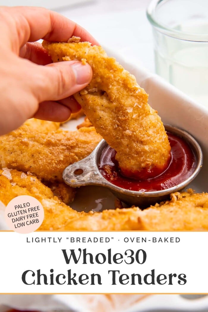 Pin graphic for Whole30 chicken tenders