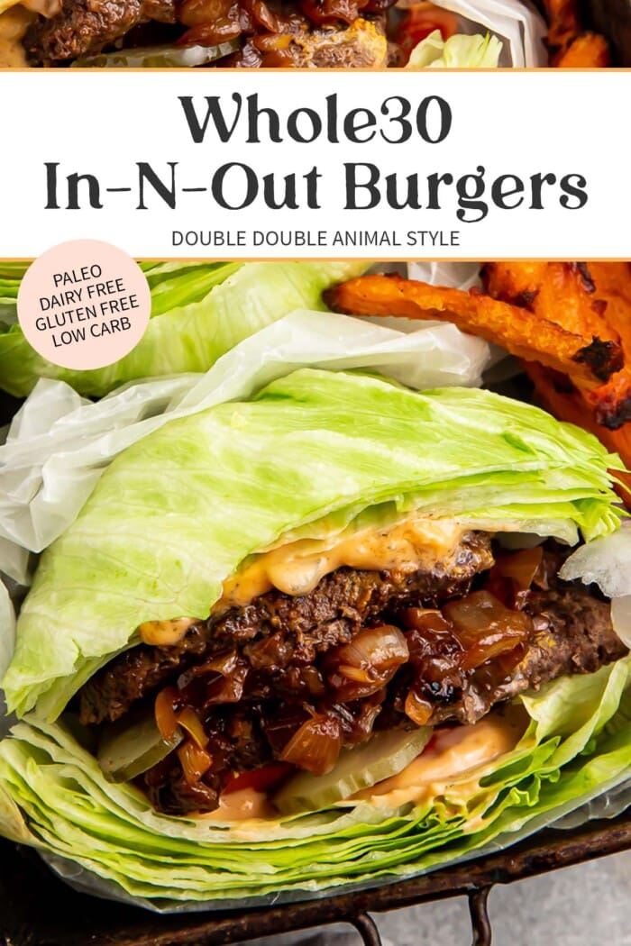 Pin graphic for Whole30 In-N-Out burgers