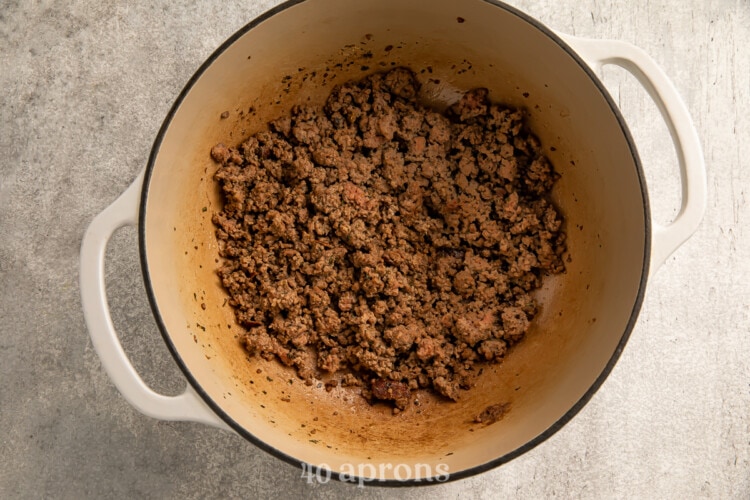 Ground beef in large pot