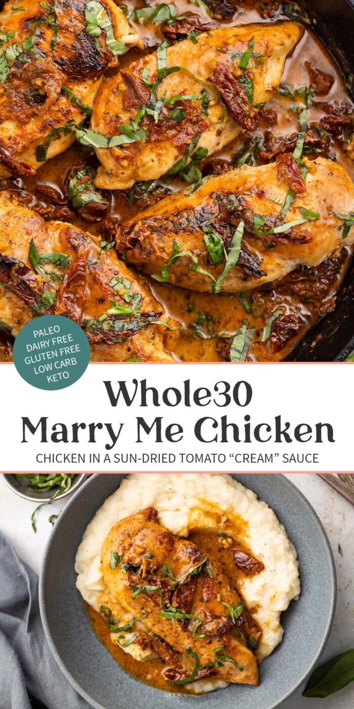 Pin graphic for Whole30 marry me chicken